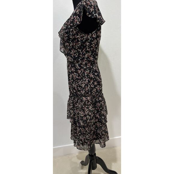 Barneys New York Black Floral Print Midi Dress Size Small - Picture 3 of 5